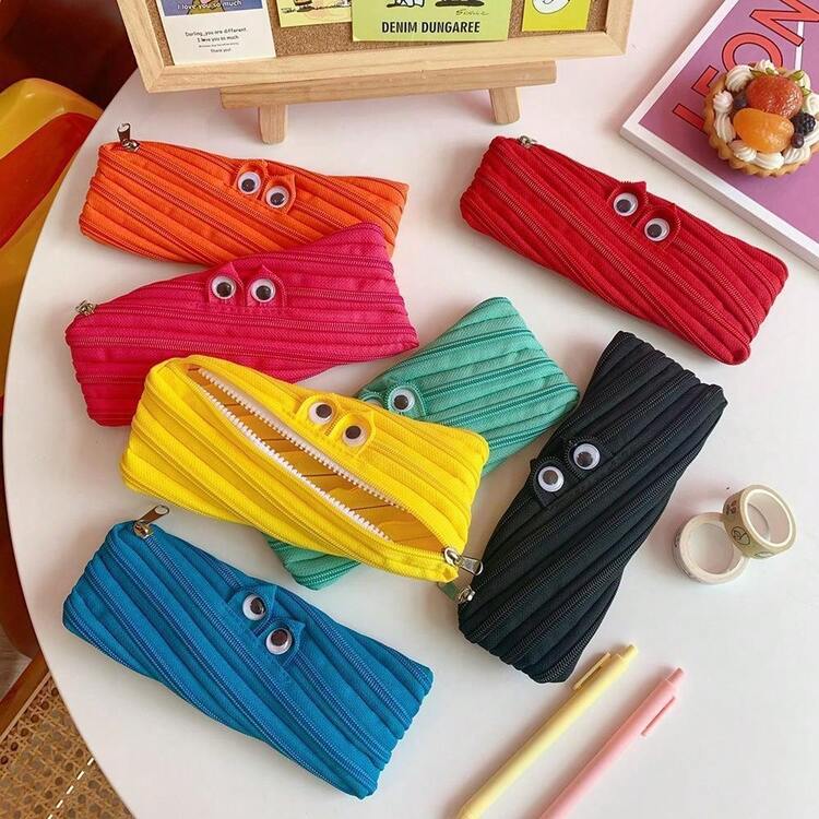 Cute Cartoon Monster Pencil Case – Large Capacity Canvas Zipper Pouch