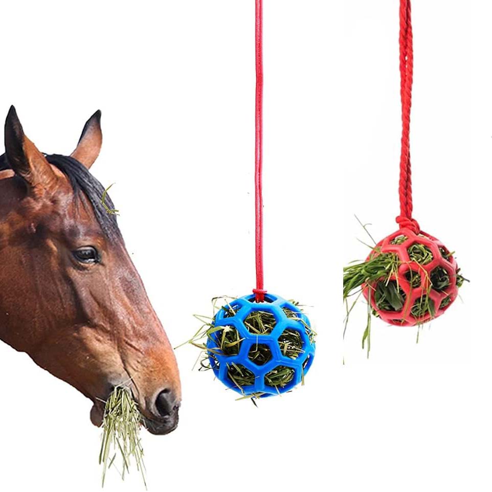 Horse treat balls and hay feeder toys, multi-functional feeders, made of durable and safe materials.