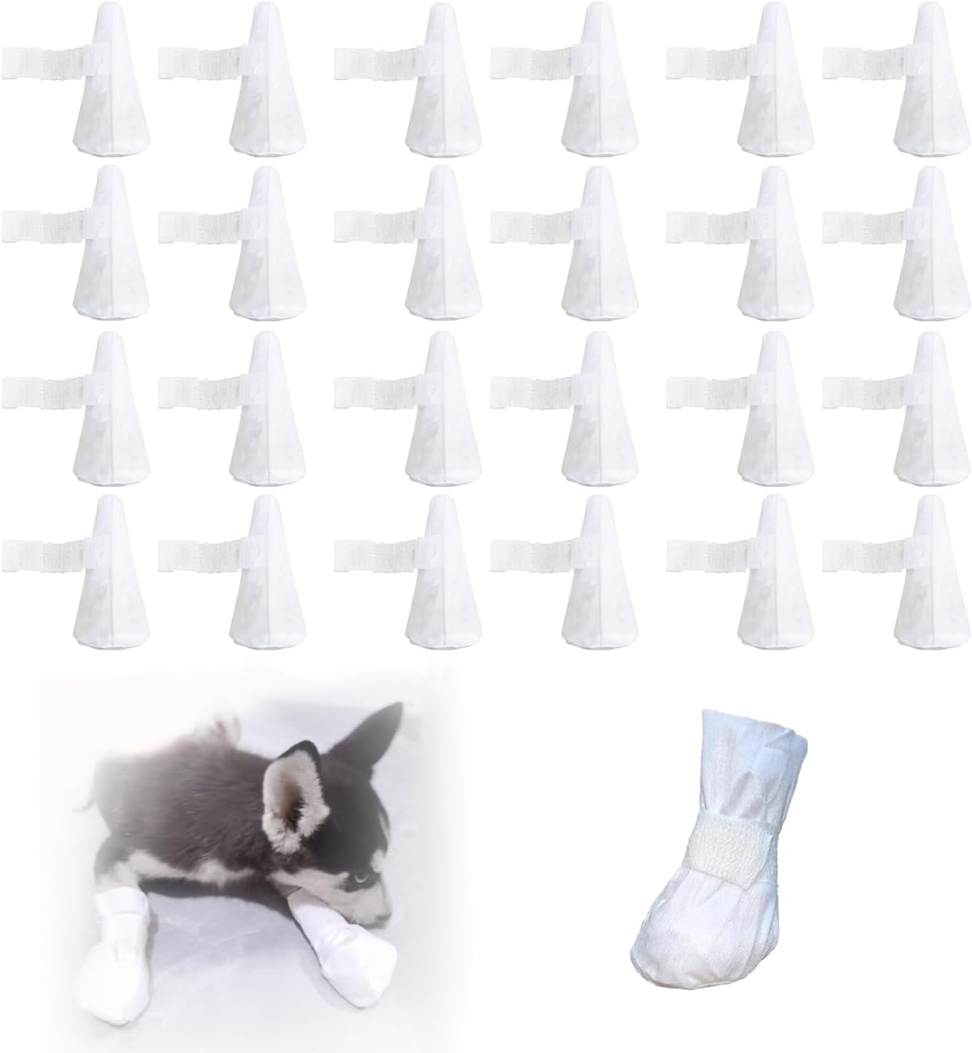 Disposable dog paw protectors, 4 pieces per pack, with adjustable self-adhesive tape.