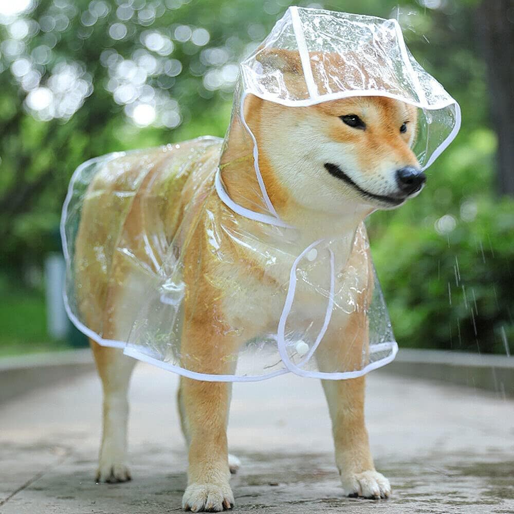 PVC waterproof transparent raincoat dress for pet puppies, with hood