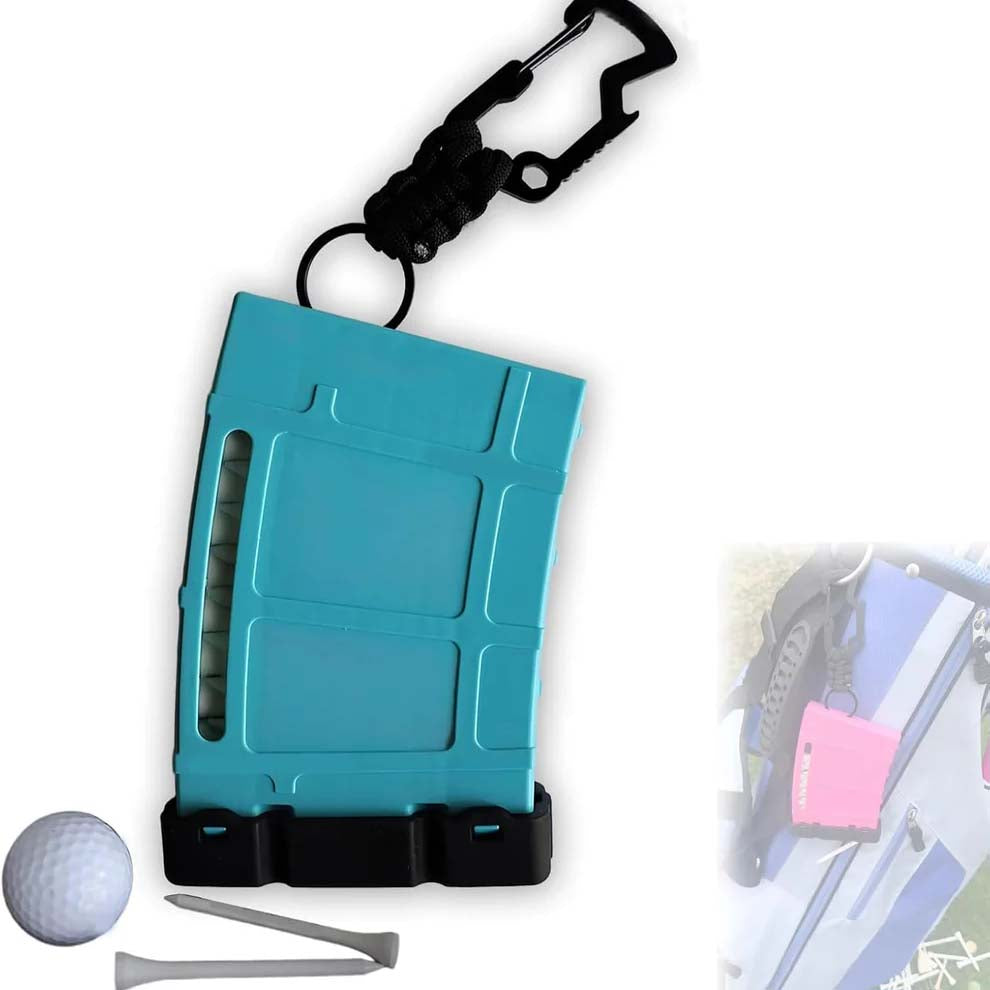 Golf tee storage box set, magazine-style golf tee storage box with carabiner, can hold 18 tees