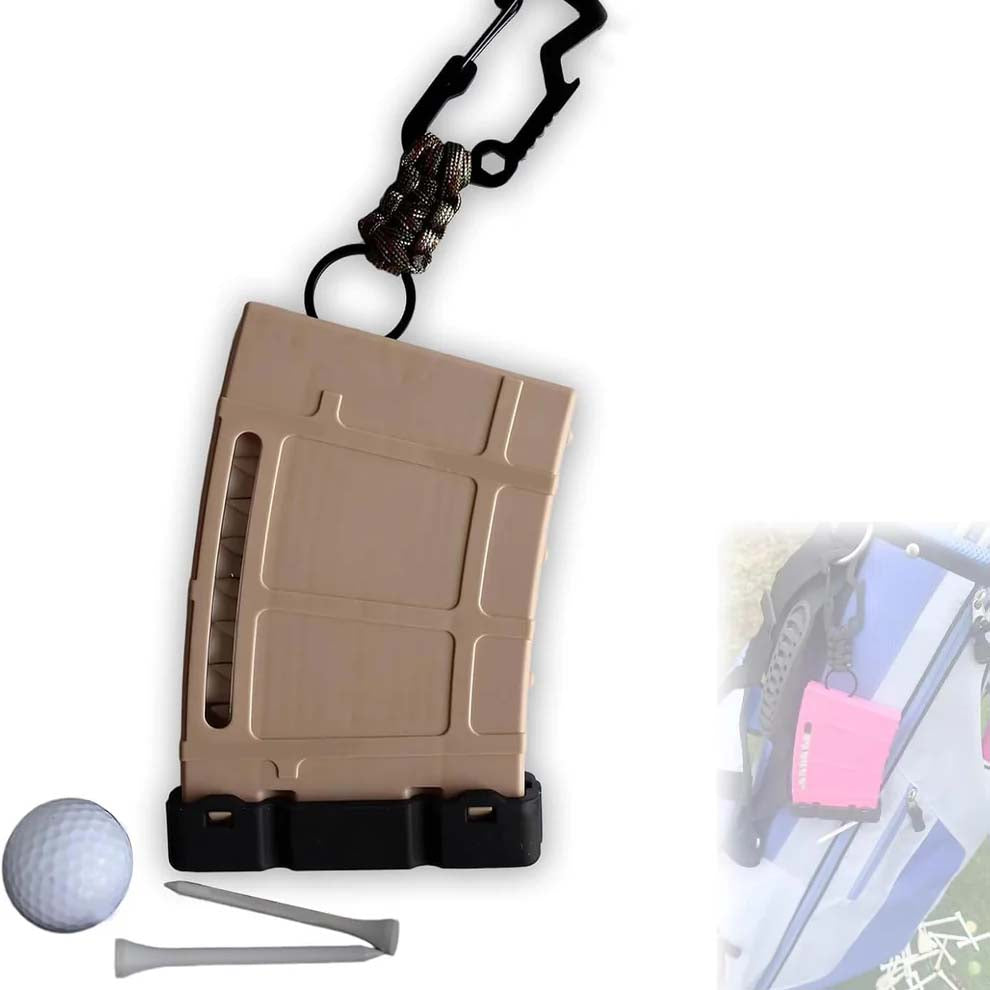 Golf tee storage box set, magazine-style golf tee storage box with carabiner, can hold 18 tees