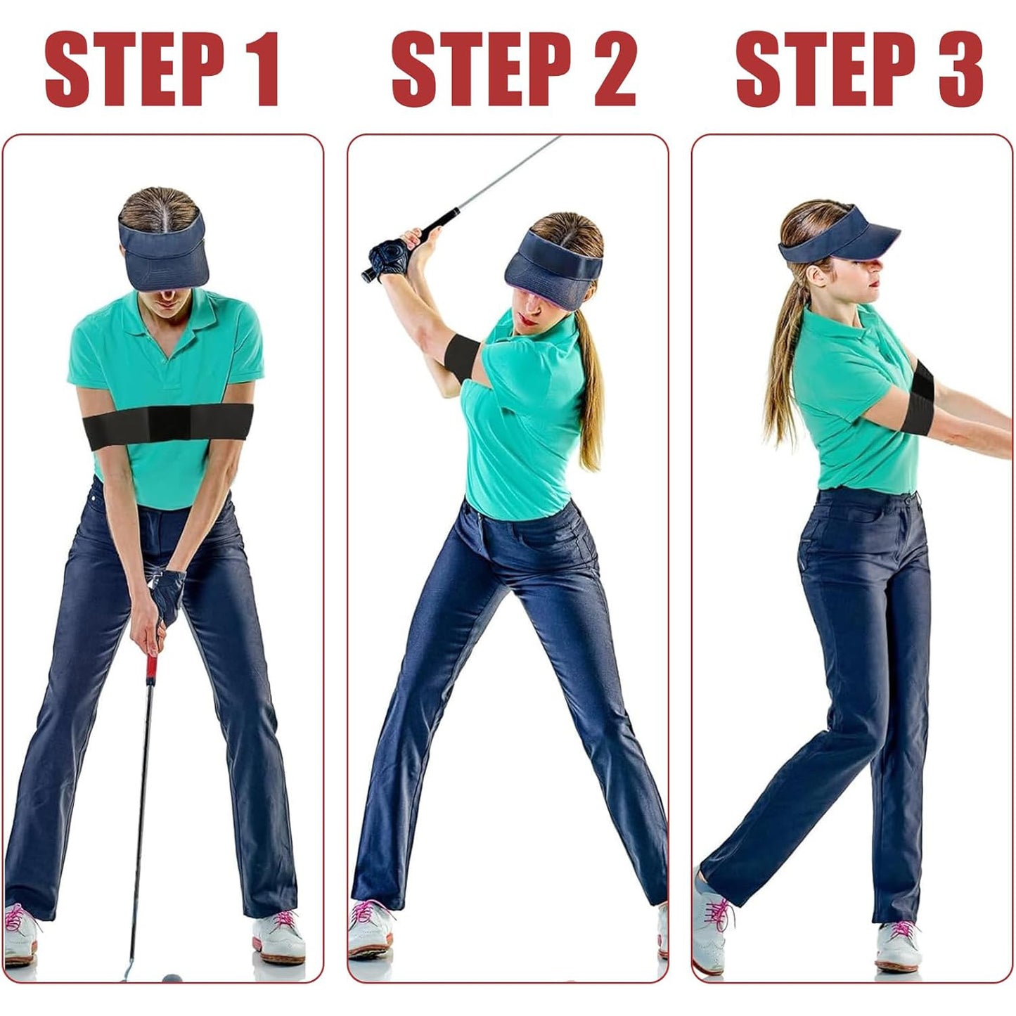 Golf swing trainer to correct arm posture and improve your swing.