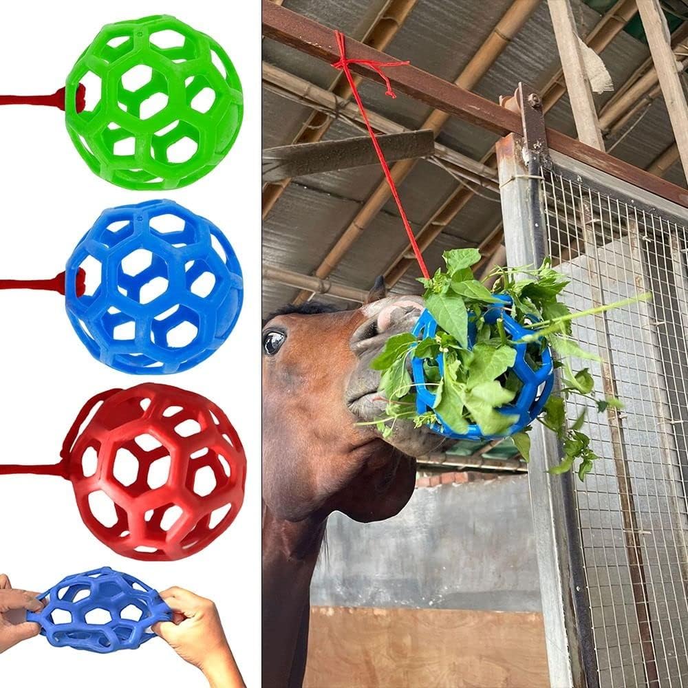 Horse treat balls and hay feeder toys, multi-functional feeders, made of durable and safe materials.