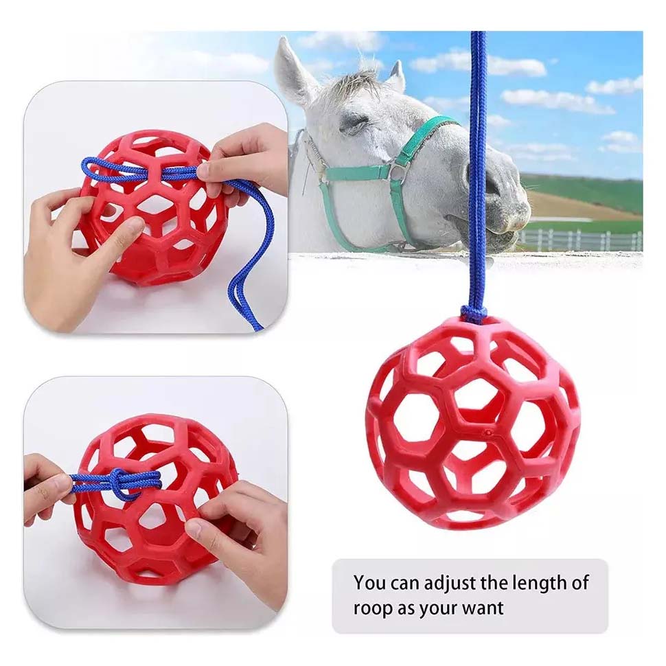 Horse treat balls and hay feeder toys, multi-functional feeders, made of durable and safe materials.