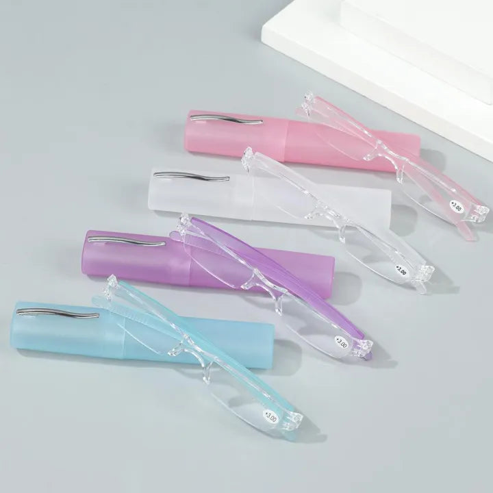 Ultra-Light Transparent Resin Reading Glasses with Pen Holder